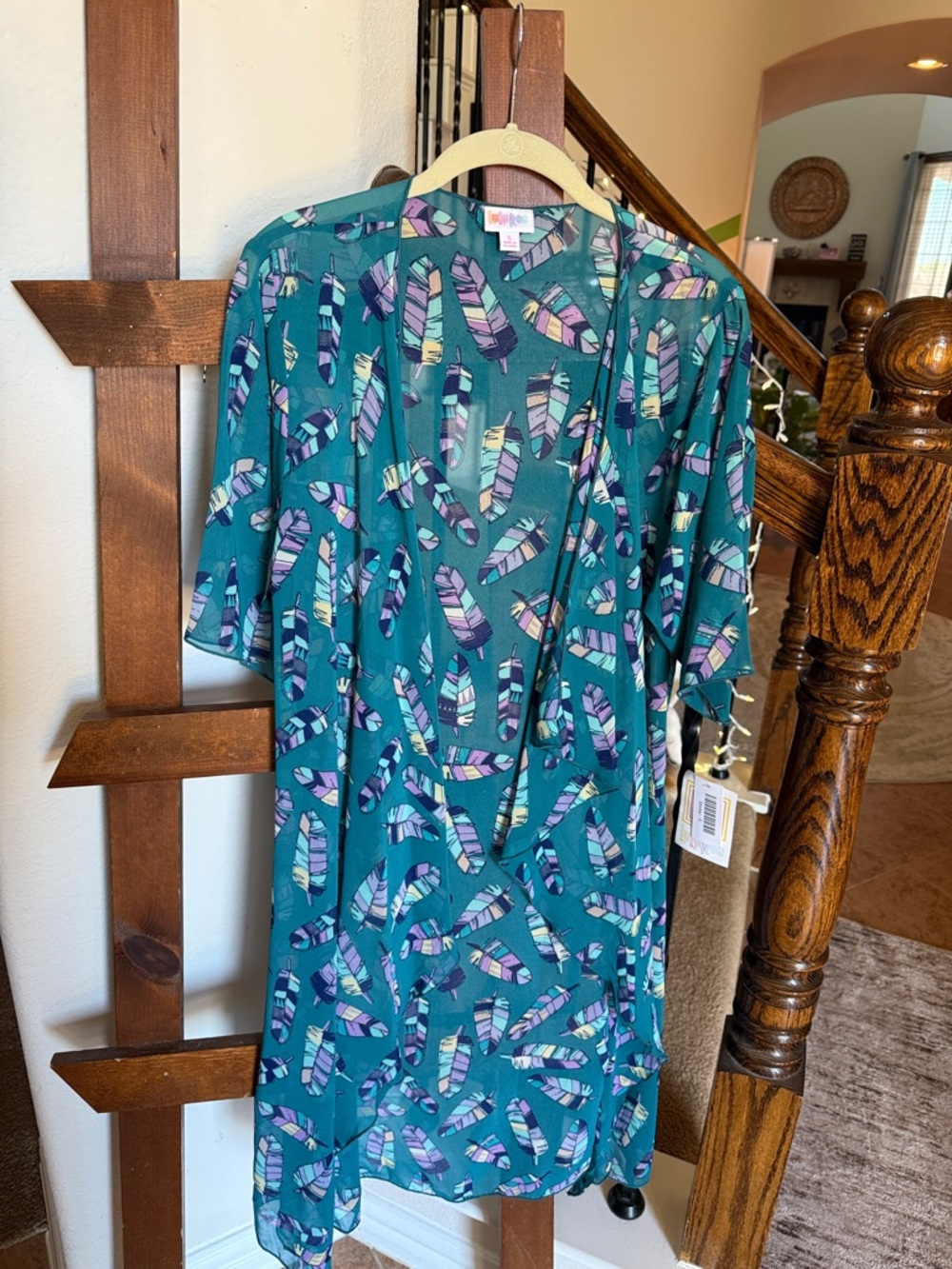 LuLaRoe Teal Feather Print Swim Coverup